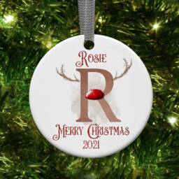 Personalized Initial Reindeer Ceramic Christmas Ornament - thumbnail 3