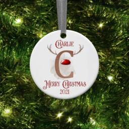Personalized Initial Reindeer Ceramic Christmas Ornament - thumbnail 2