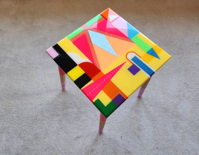 Pink Resin Coffee Table, Neon Painted Legs, Eclectic Boho Decor - image 1