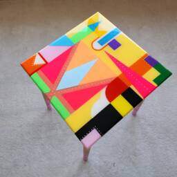 Pink Resin Coffee Table, Neon Painted Legs, Eclectic Boho Decor - thumbnail 2