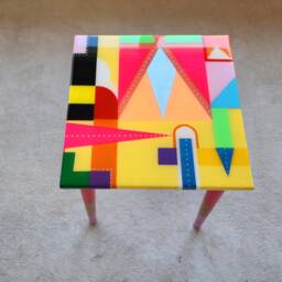 Pink Resin Coffee Table, Neon Painted Legs, Eclectic Boho Decor - thumbnail 4