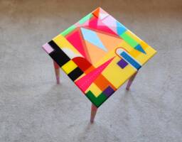Pink Resin Coffee Table, Neon Painted Legs, Eclectic Boho Decor - thumbnail 1
