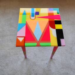 Pink Resin Coffee Table, Neon Painted Legs, Eclectic Boho Decor - thumbnail 3