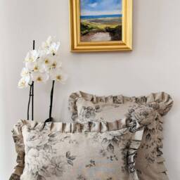 Pale Grey Floral Cotton Cushion Cover With Frills - Neutral Linen Background Vintage Interiors, Handmade Cushions - thumbnail 3