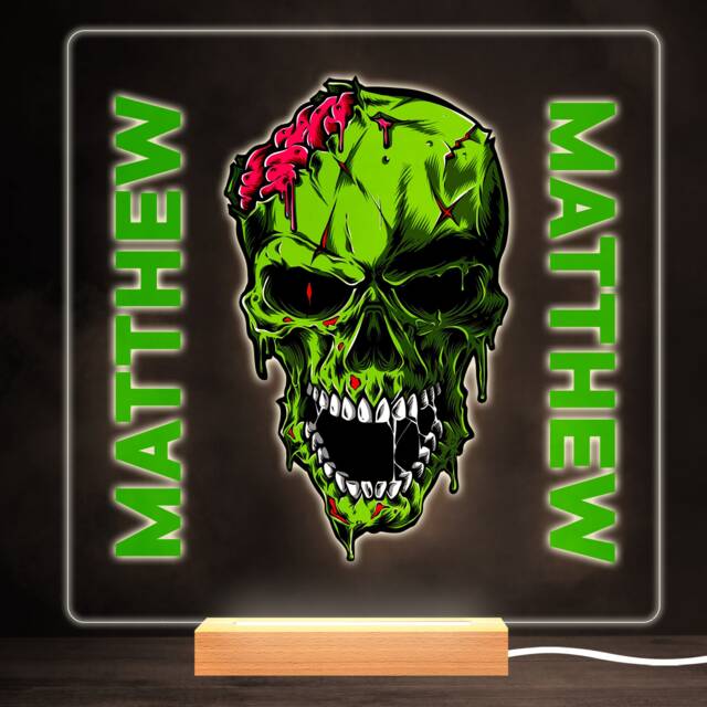 Zombie Head Green Skull Colourful Square Personalised Gift Led Lamp Night Light - Bedroom - image 1