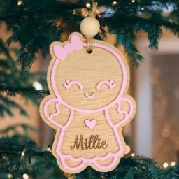 Personalized Oak Gingerbread Christmas Tree Decoration - thumbnail 3