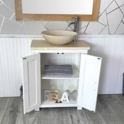 Painted White Bathroom Vanity Unit - Cream Marble Top & Basin 310Pcm025cm - thumbnail 2
