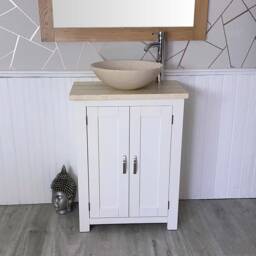 Painted White Bathroom Vanity Unit - Cream Marble Top & Basin 310Pcm025cm