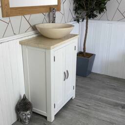 Painted White Bathroom Vanity Unit - Cream Marble Top & Basin 310Pcm025cm - thumbnail 3