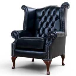 Reading Armchair Premium Real Aniline Leather Black Chesterfield Stock Fast Delivery - thumbnail 2