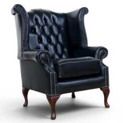 Reading Armchair Premium Real Aniline Leather Black Chesterfield Stock Fast Delivery