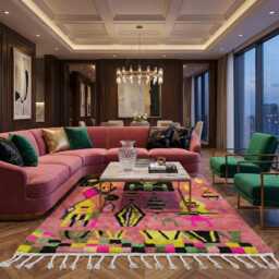 Authentic Handmade Moroccan Rug - Bright Pink Geometric Tribal Wool Carpet Colorful Maximalist Area - thumbnail 3