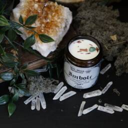 Imbolc Candle, Witchy Spring Pagan Sabbat Crystal Candle For Witches, Rosemary & Sandalwood Scented - thumbnail 2