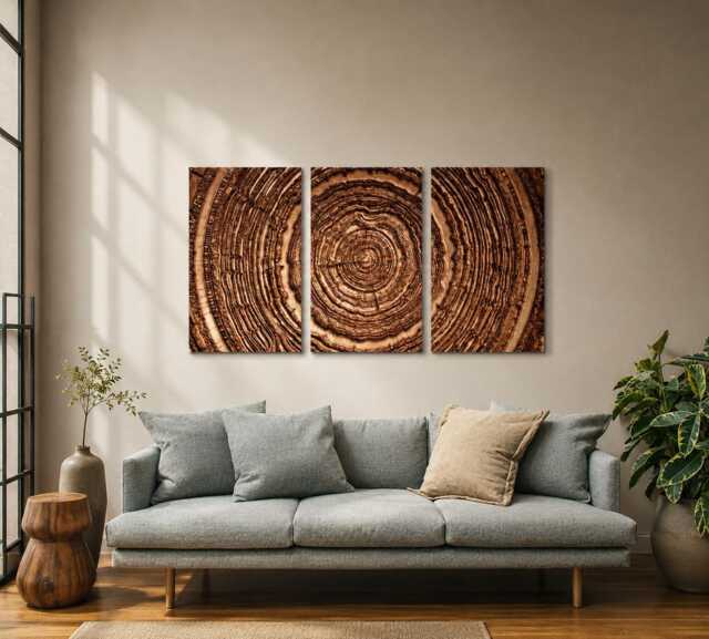 Wood Trunk Slice Wall Art, 3 Piece Wooden Panels Set, Triptych - image 1