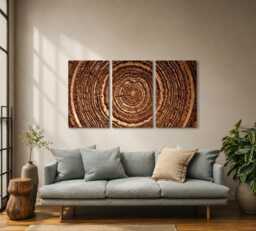 Wood Trunk Slice Wall Art, 3 Piece Wooden Panels Set, Triptych - thumbnail 1