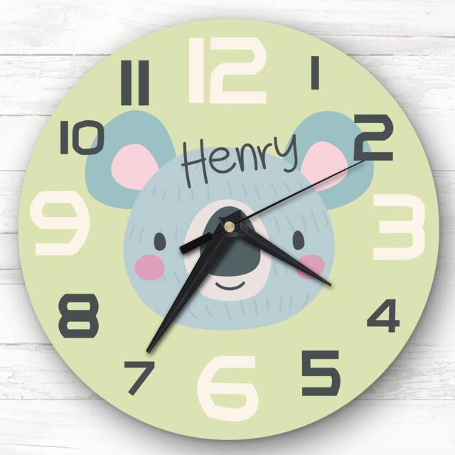 Kids Baby Boys Room Cute Koala Face Custom Gift Personalised Clock - image 1