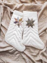 Quilted Christmas Stocking With Traditional Patchwork Star & Personalized Name Embroidery