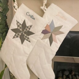 Quilted Christmas Stocking With Traditional Patchwork Star & Personalized Name Embroidery - thumbnail 4
