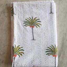 Indian Handmade New Palm Tree Kantha Quilt Twin Size Blanket 90x60 Cotton Feeling Bedspread Pure Throw - thumbnail 4