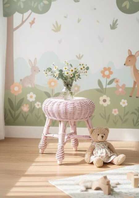 Handmade Organic Wicker Stool Light Pink Kids Chair - image 1