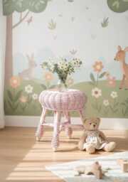 Handmade Organic Wicker Stool Light Pink Kids Chair
