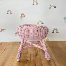 Handmade Organic Wicker Stool Light Pink Kids Chair - thumbnail 2