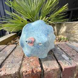 Pink & Blue Ceramic Bird Feeder, Handmade Garden Decoration - thumbnail 4