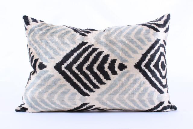 16x24 Ikat Velvet Pillow Cover, Handmade Cushion, Decorative Throw Pillow, Boho Cushion Turkish Home Decor - image 1