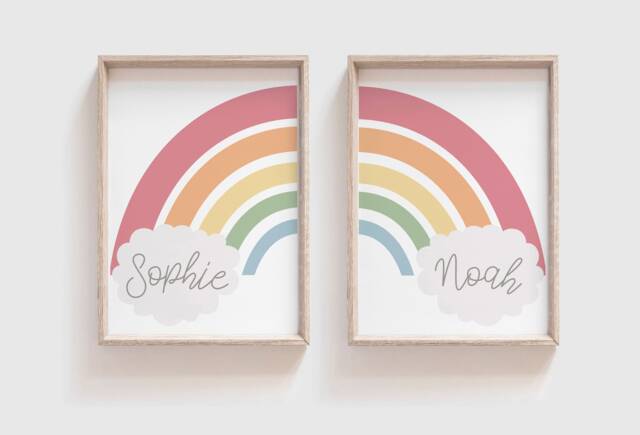 Set Of 2 Brother & Sister Prints, Rainbow Wall Art, Big Bro Lil Sis, Sibling Nursery Wall Playroom, Art - image 1