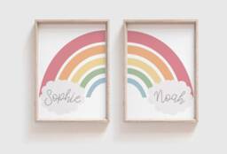 Set Of 2 Brother & Sister Prints, Rainbow Wall Art, Big Bro Lil Sis, Sibling Nursery Wall Playroom, Art - thumbnail 1