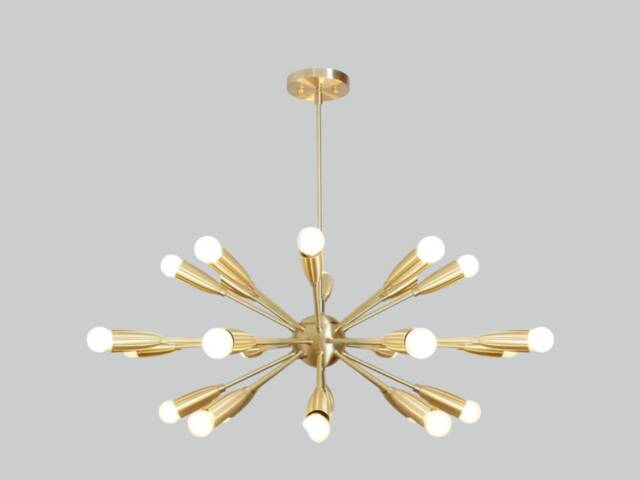 Mid Century Stilnovo Brass Sputnik Chandelier, Handmade 24-Light Ceiling Lamp - image 1