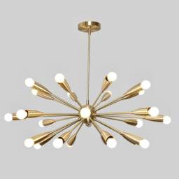 Mid Century Stilnovo Brass Sputnik Chandelier, Handmade 24-Light Ceiling Lamp - thumbnail 2