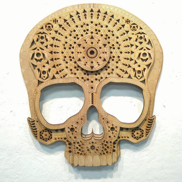 Sacred Geometry Sugar Skull Wall Art Laser Cut Wood Momento Mori Day Of The Dead Visionary Sculpture - image 1
