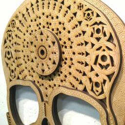 Sacred Geometry Sugar Skull Wall Art Laser Cut Wood Momento Mori Day Of The Dead Visionary Sculpture - thumbnail 3