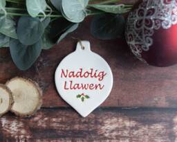 Nadolig Llawen, Handmade Ceramic Welsh Christmas Decoration, For Happy Christmas, Xmas Dec To Say Llawen - thumbnail 1
