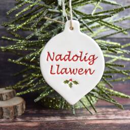 Nadolig Llawen, Handmade Ceramic Welsh Christmas Decoration, For Happy Christmas, Xmas Dec To Say Llawen - thumbnail 3