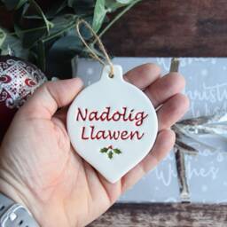 Nadolig Llawen, Handmade Ceramic Welsh Christmas Decoration, For Happy Christmas, Xmas Dec To Say Llawen - thumbnail 2