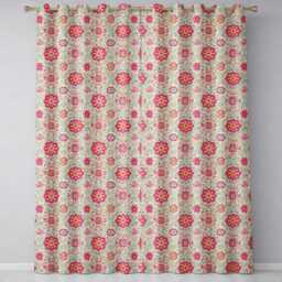 Vintage Floral Medallion Pattern With Pink Blooms & Teal Leaves Seamless Readymade Eyelet Ring Top Thermal 100% Blackout Curtains - thumbnail 2