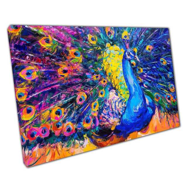 Vibrant Peacock Oil Painting Colorful Bird Canvas Wall Art For Home & Office Decor - image 1