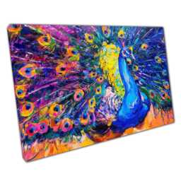 Vibrant Peacock Oil Painting Colorful Bird Canvas Wall Art For Home & Office Decor - thumbnail 1