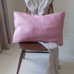 stonewashed Linen Pillowcase - Handmade European Bedding Pink Pillow Cover With Buttons - thumbnail 3