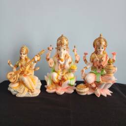 Laxmi Ganesh Saraswati Statue - Hindu God Family Idol, 7 Inch - thumbnail 2