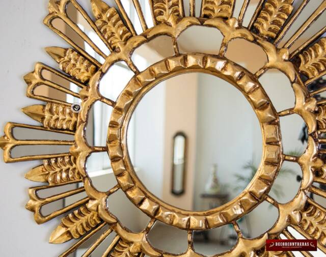 "Decorative Round Wall Mirror 23.6"" Decor - Bathroom Wall ""Gold Peacock Feathers" - image 1