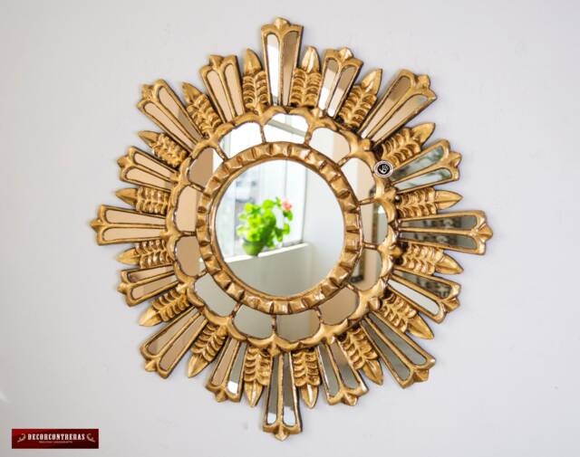 "Decorative Round Wall Mirror 23.6"" Decor - Bathroom Wall ""Gold Peacock Feathers" - image 1
