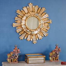 "Decorative Round Wall Mirror 23.6"" Decor - Bathroom Wall ""Gold Peacock Feathers" - thumbnail 4