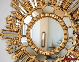 "Decorative Round Wall Mirror 23.6"" Decor - Bathroom Wall ""Gold Peacock Feathers"