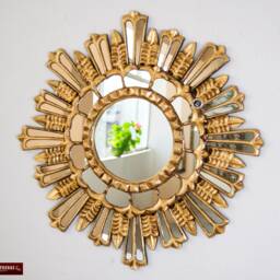"Decorative Round Wall Mirror 23.6"" Decor - Bathroom Wall ""Gold Peacock Feathers" - thumbnail 3