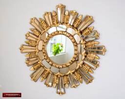 "Decorative Round Wall Mirror 23.6"" Decor - Bathroom Wall ""Gold Peacock Feathers" - thumbnail 1