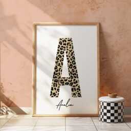 Leopard Initial Print Personalised Animal Name Wall Art - thumbnail 1