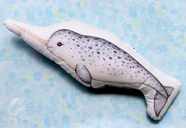Watercolor Narwhal Plush Pillow, Ocean Nursery Decor - image 1